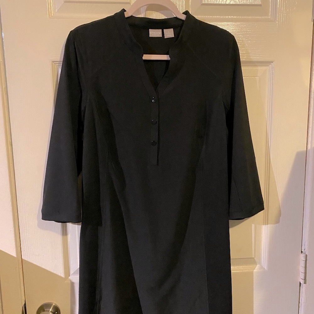 Chico's Zenergy Insert Shift Dress Women Popover V-Neck 50+ UPF Black Size 2